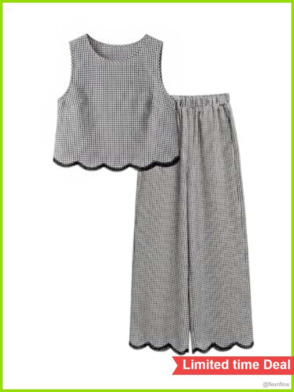 Plaid Textured Tank Top & Straight Leg Pants Set Sleeveless Two-Piece